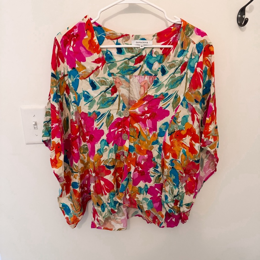 Flowy floral button down top